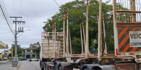 Caminhão enrosca em fios e bate em caminhonete no Fragata