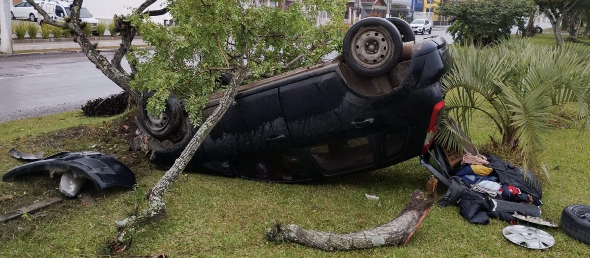 Carro capota em canteiro da República do Líbano