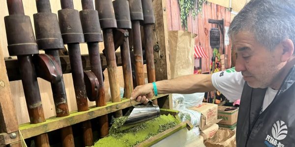 Máquina rústica de erva mate chama a atenção do público na Fenadoce